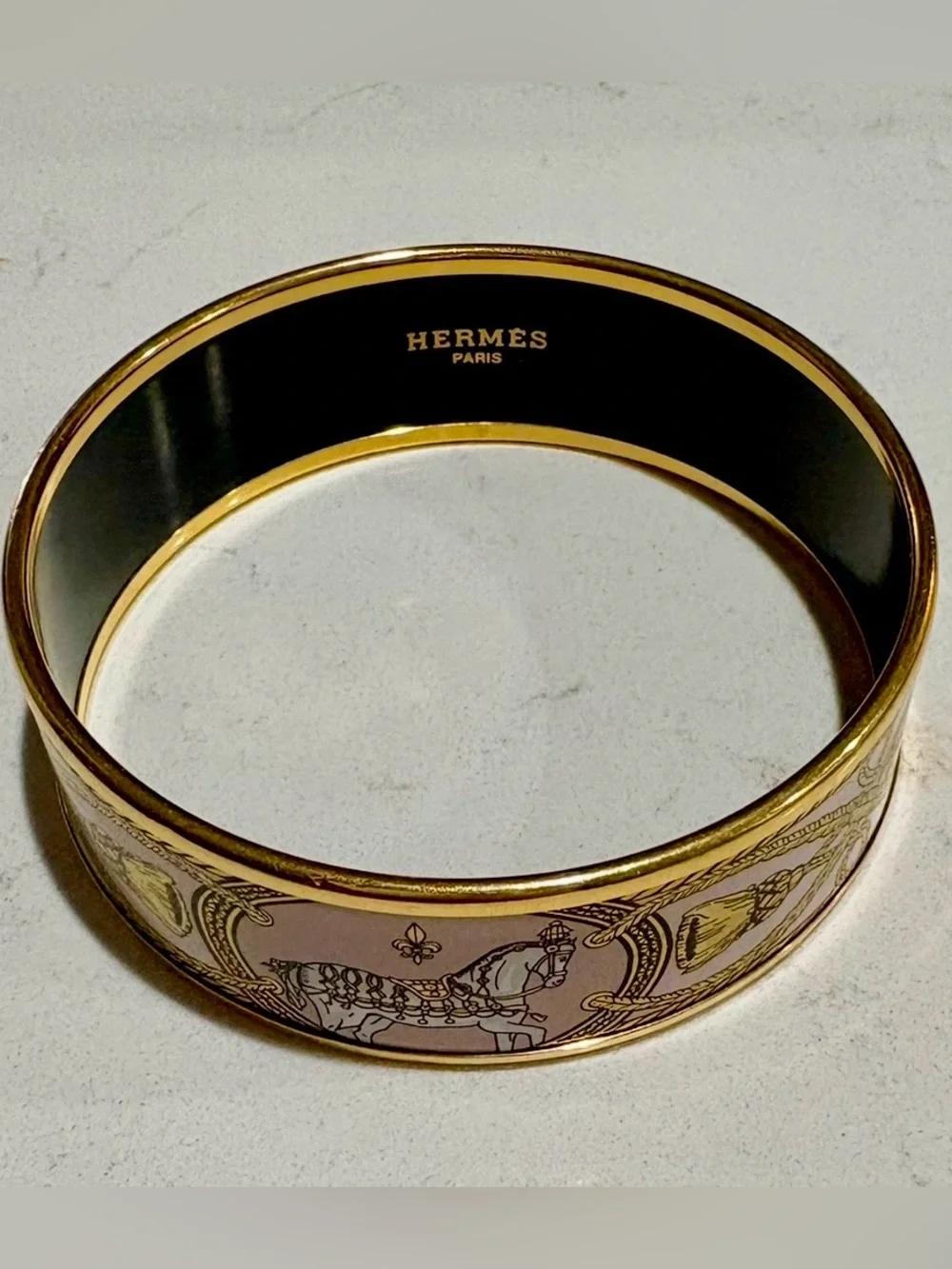 Authentic Hermes Grand Apparat Enamel Bangle Bracelet Set Wide Pink Narrow Blue
